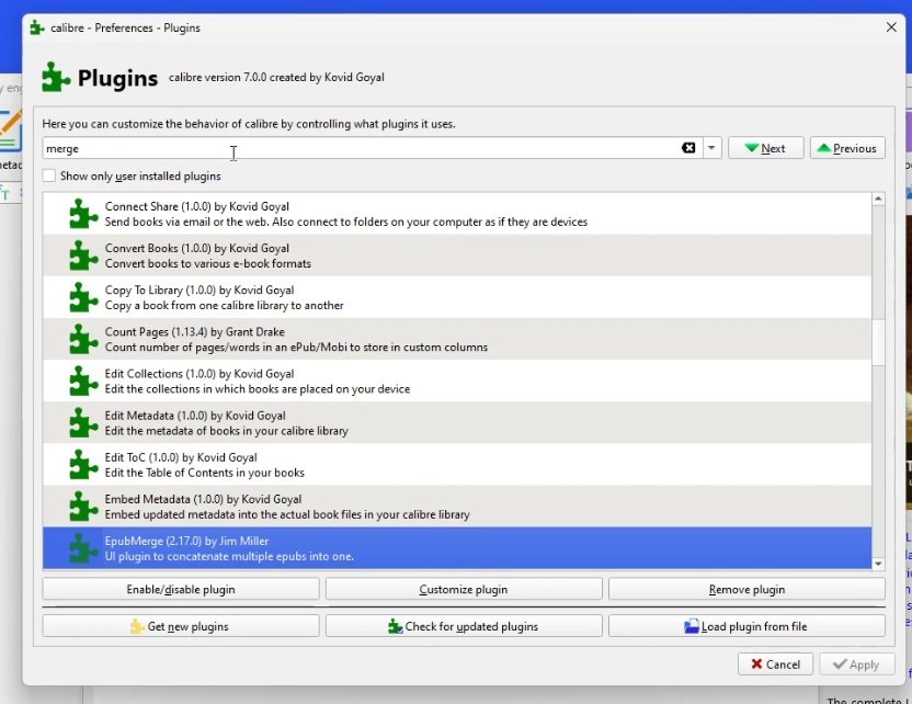 epubmerge calibre plugin