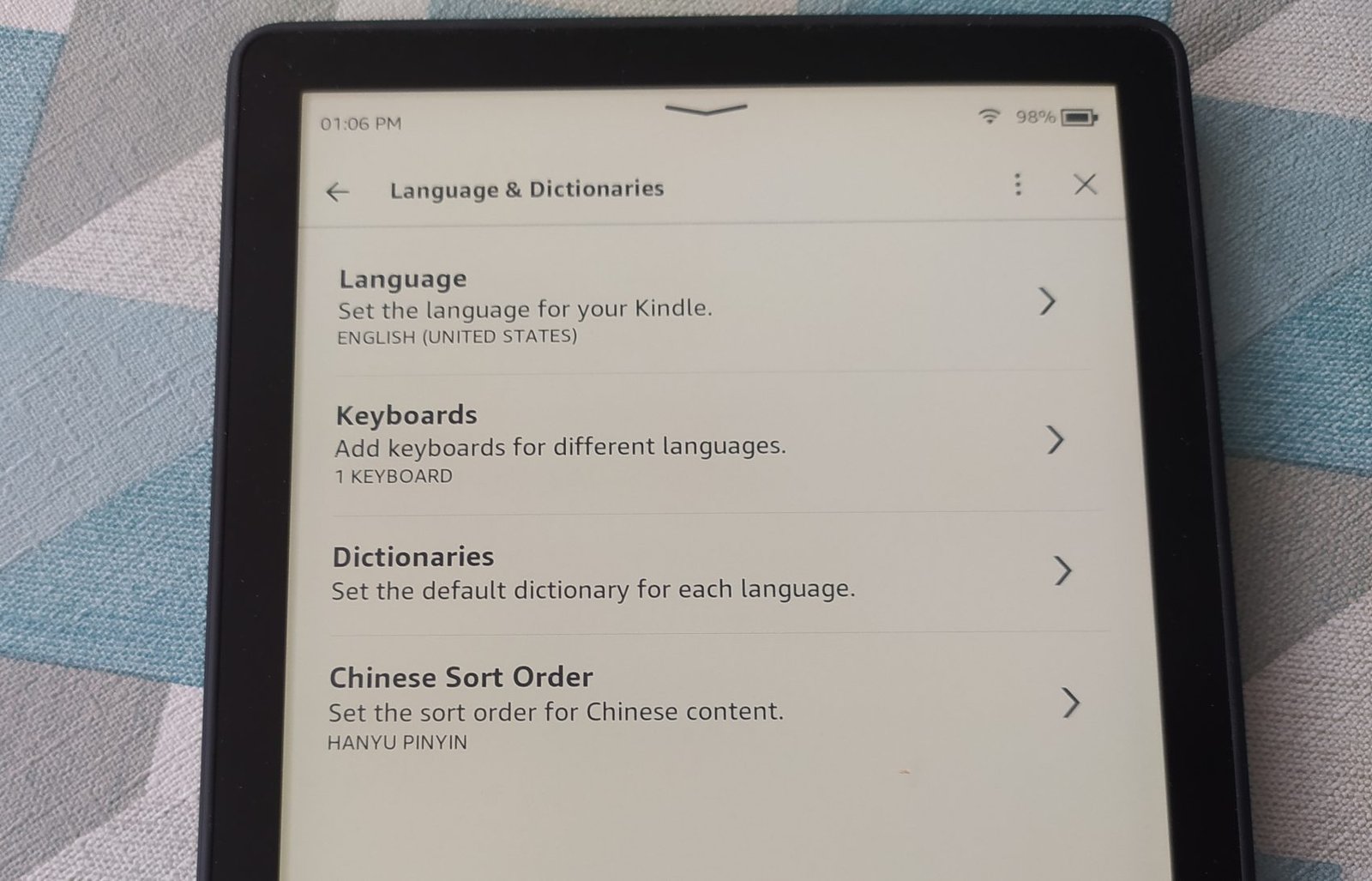 change language kindle ereader