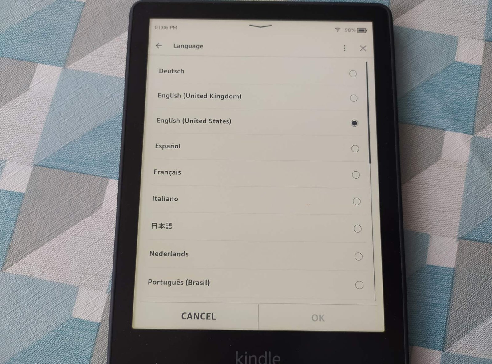 change language kindle ereader