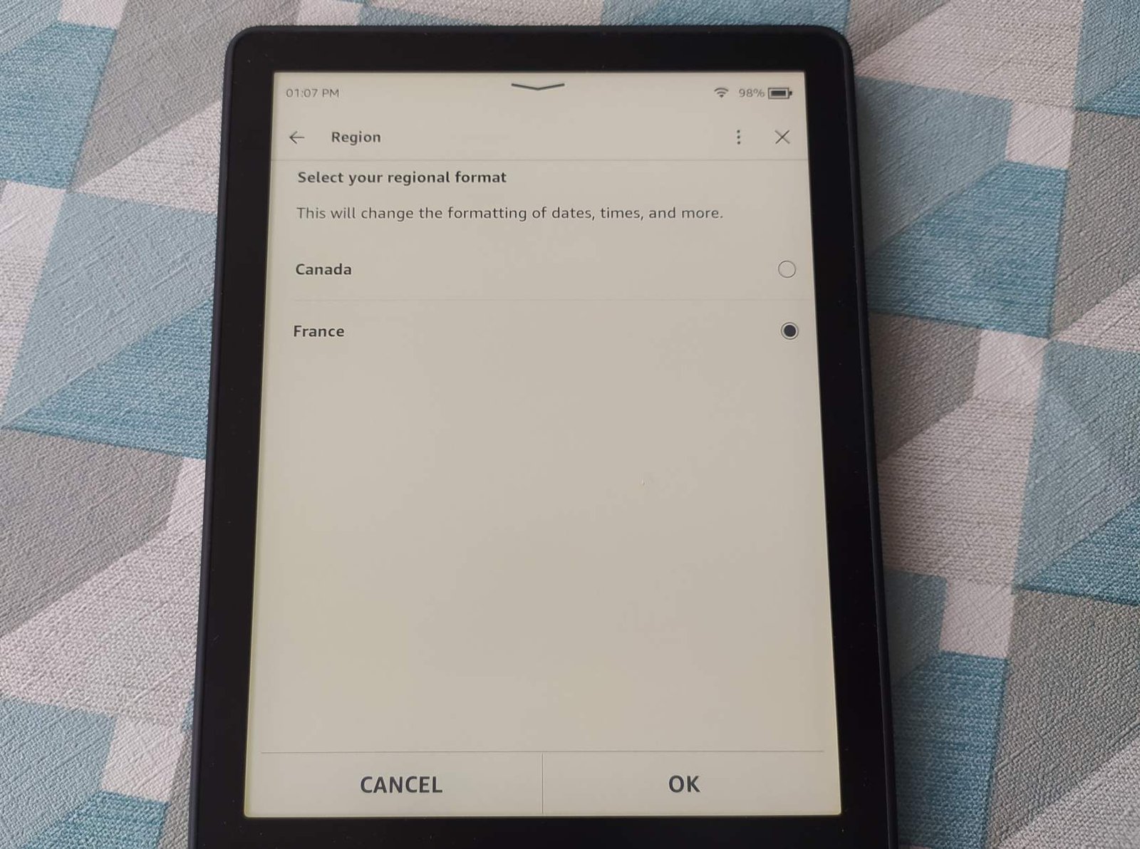 change language kindle ereader