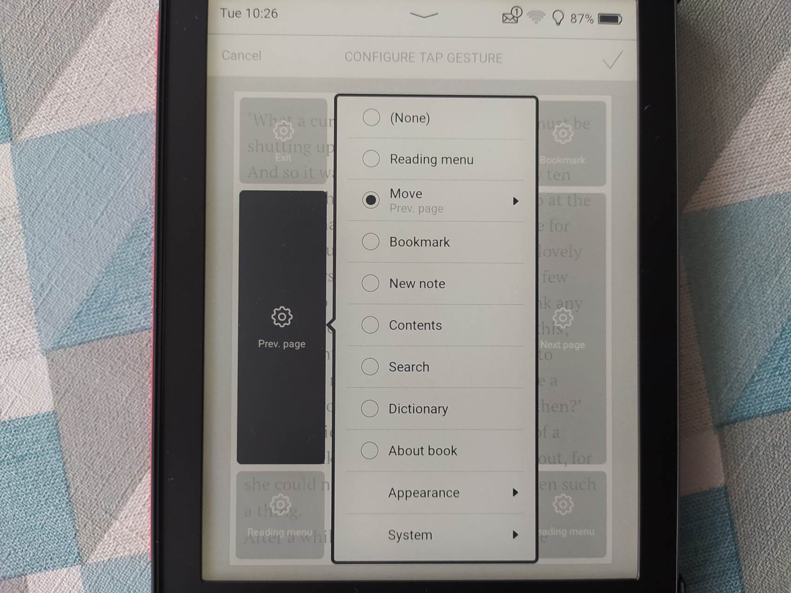 pocketbook touchscreen settings